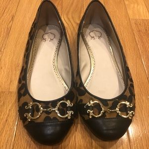 Leopard calf hair flats with gold hardware